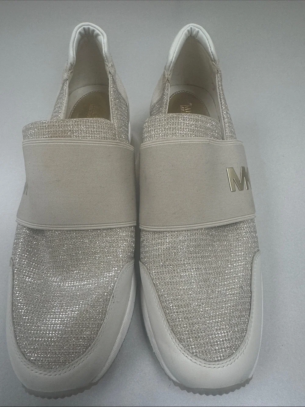 MICHAEL KORS Women’s Size 10 Felix wedge champagne gold slip on fashion sneakers